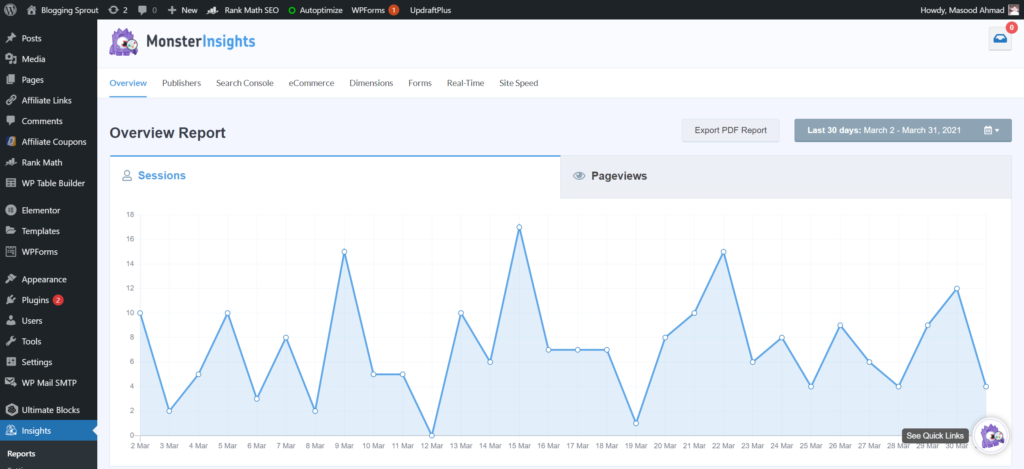 MonsterInsights reporting