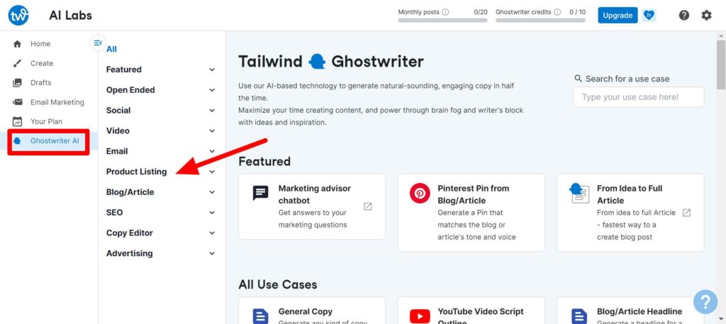 Product Descriptions using Tailwind Ghostwriter AI